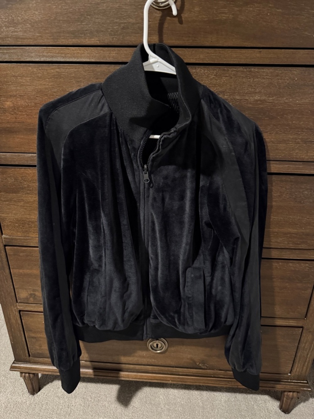 Black Blanc Noir Velvet Zip-Up Bomber Jacket